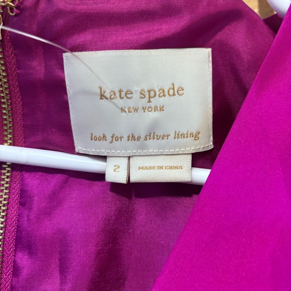 Kate Spade New York Magenta Pink 100% Silk Oversized Bow V-Neck Cocktail Dress 2 - Picture 3 of 10